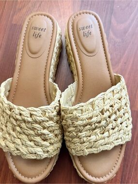 Women's Woven Cream Slide Sandals